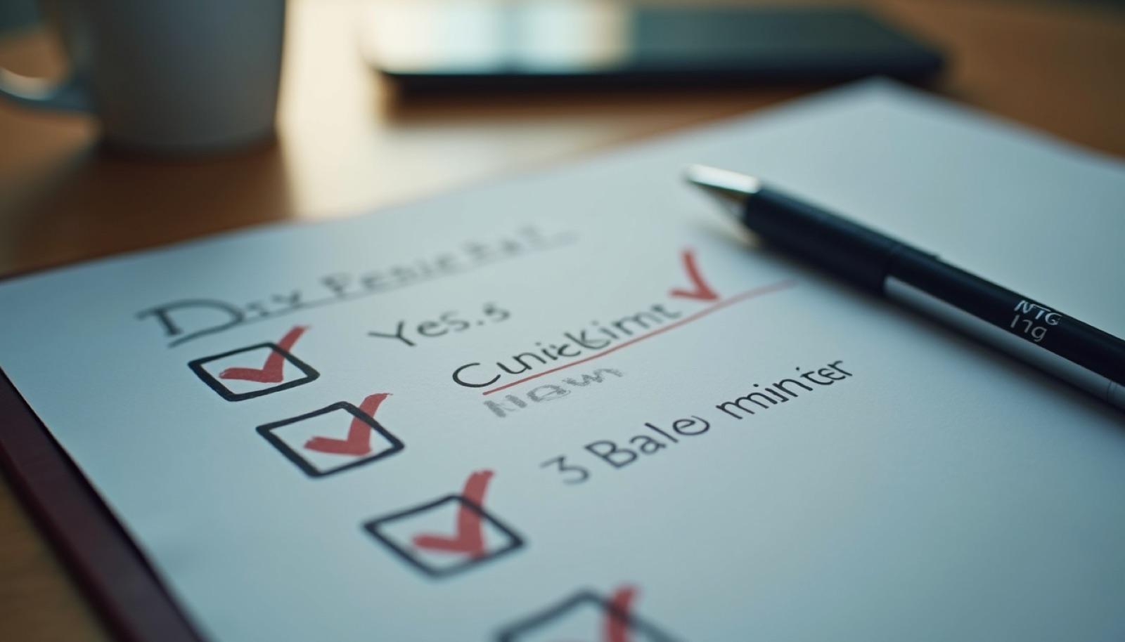High angle view of a checklist with customer care elements